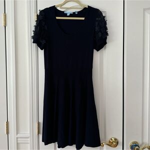 Draper James Navy Blue Dress with flowers on shoulder sleeves